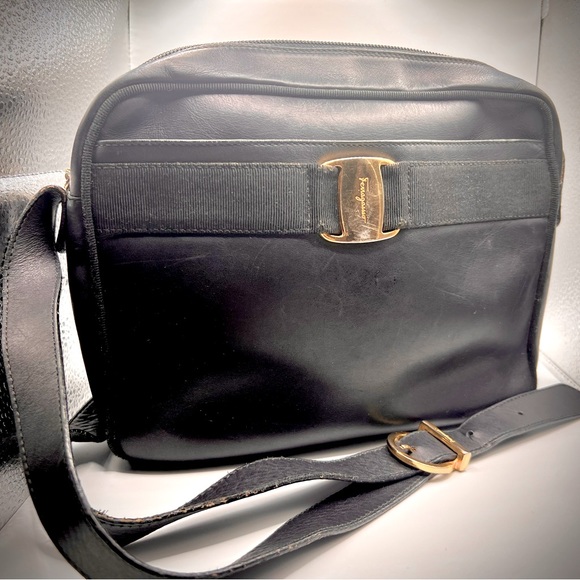 Salvatore Ferragamo Handbags - SALVATORE FERRAGAMO Leather Black Crossbody Bag-Good Vintage Condition, see pics